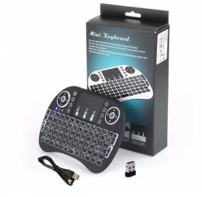 Беспроводная USB клавиатура джойстик с тачпадом для TV Mini Keyboard (клавиатура на русском и английском языках)