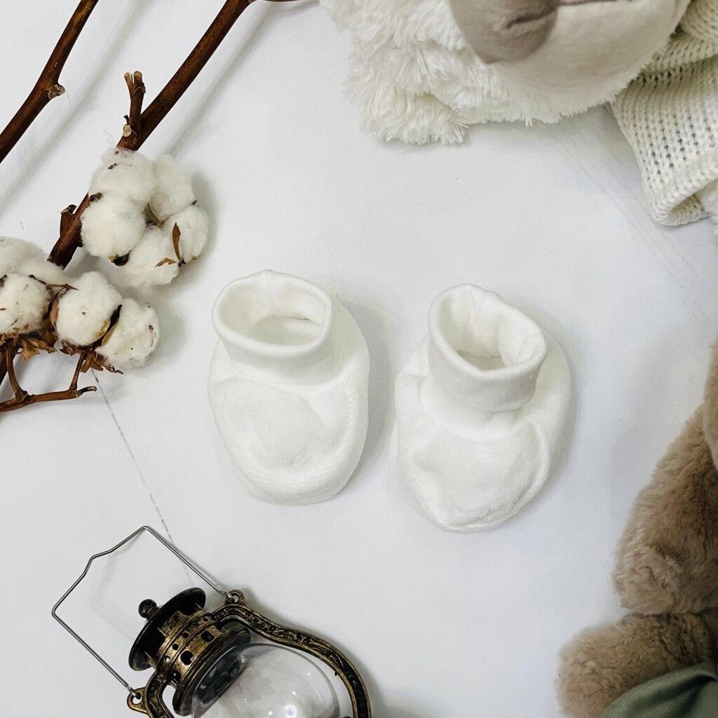 Пинетки для новорожденного Bebika, состав: 80% натуральный хлопок, 20% полиэстер (20/2-2) Белые от компании ART-DECO МАРКЕТ - магазин товаров для дома - фото 1