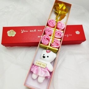 Подарочный набор из Мишки, мыльных роз и фольгированной розы / Подарок 8в1 в коробке Розовый от компании ART-DECO МАРКЕТ - магазин товаров для дома - фото 1