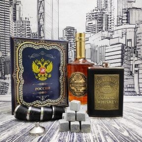 Подарочный набор Jack Daniels: фляжка 255 мл, 4 стопки и металлическая воронка M-39 Темно-коричневый в бронзе от компании ART-DECO МАРКЕТ - магазин товаров для дома - фото 1