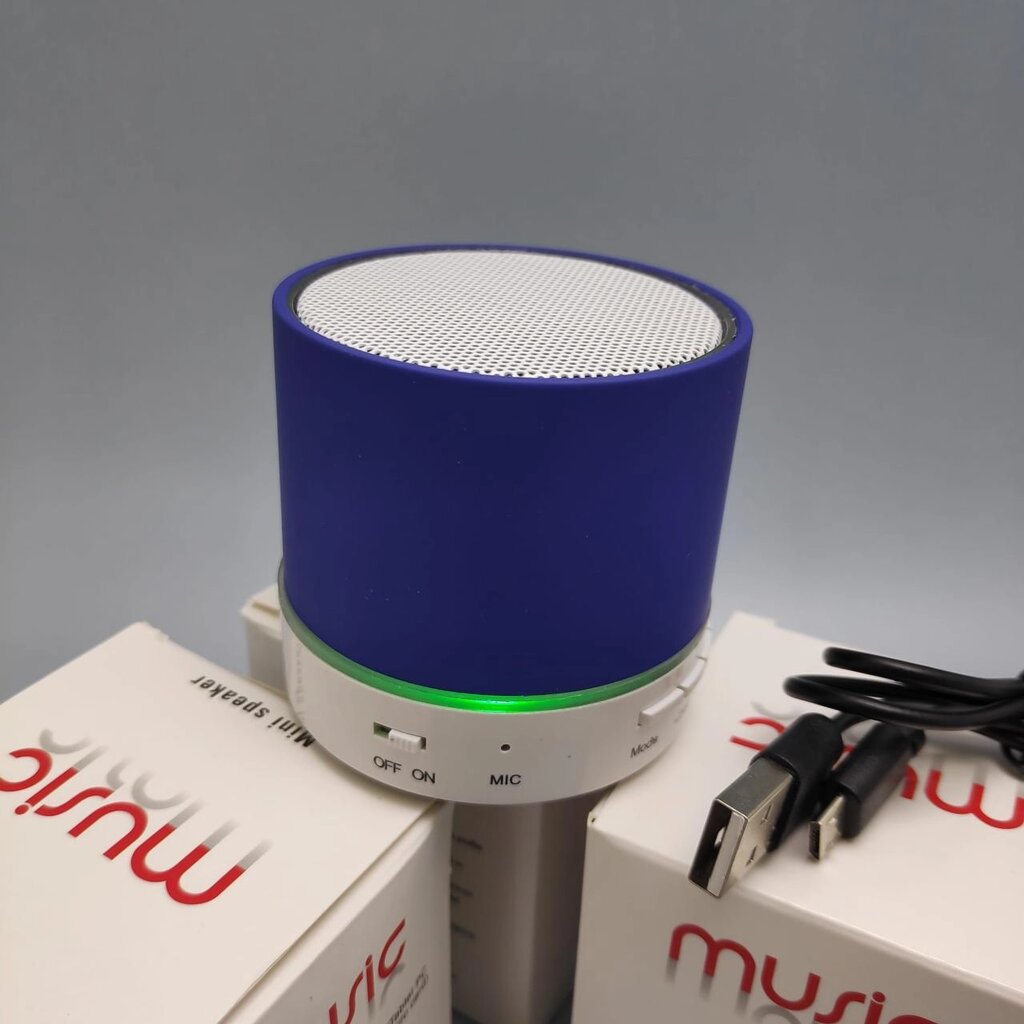 Портативная беспроводная Bluetooth колонка с подсветкой Mini speaker (TF-card, FM-radio). Синяя от компании ART-DECO МАРКЕТ - магазин товаров для дома - фото 1