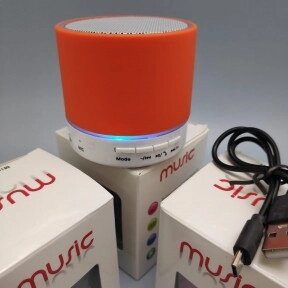 Портативная Bluetooth колонка со светодиодной подсветкой Mini speaker (TF-card, FM-radio)  Оранжевая от компании ART-DECO МАРКЕТ - магазин товаров для дома - фото 1