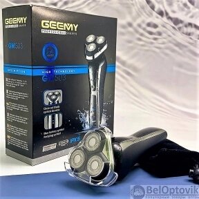 Портативная мужская электробритва Geemy GM-503, 3 независимые плавающие головки, индикатор зарядки аккумулятора от компании bel-ok - магазин товаров для дома - фото 1