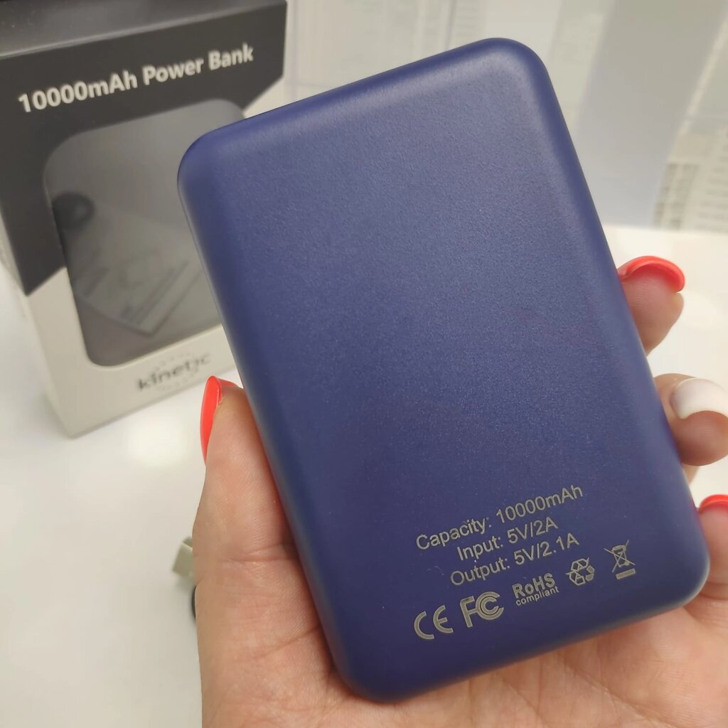 Портативное зарядное устройство Power Bank 10 000mAh Kinetic, с индикатором заряда Синий от компании bel-ok - магазин товаров для дома - фото 1