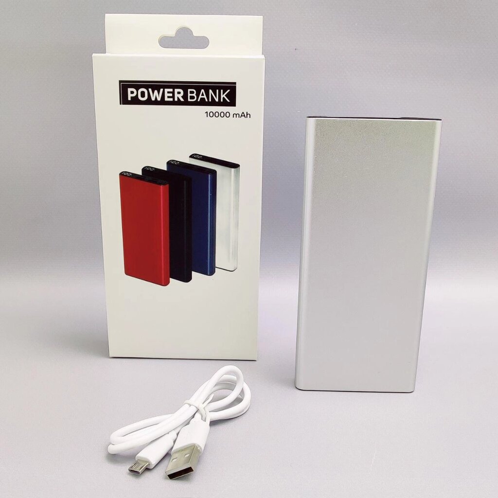 Портативное зарядное устройство Power Bank 10000 mAh / Micro, Type C, 2 USB-выхода, Серебро от компании ART-DECO МАРКЕТ - магазин товаров для дома - фото 1