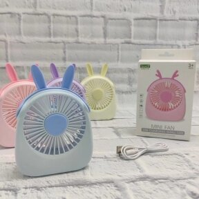 Портативный USB-вентилятор с Ушками Mini FAN SQ-2144/2 скорости обдува Голубой от компании bel-ok - магазин товаров для дома - фото 1