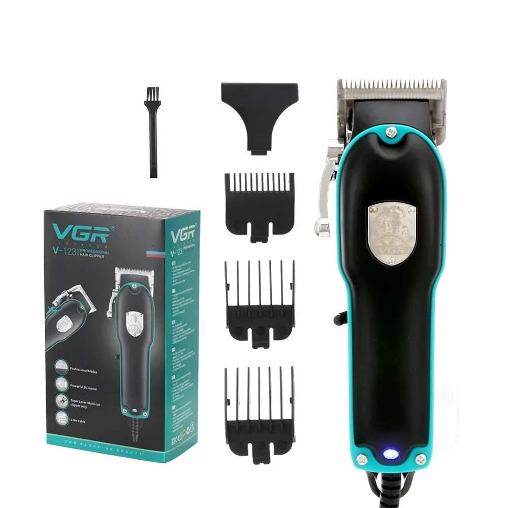 Профессиональная машинка для стрижки волос VGR V-123 , 4 насадки, индикатор, кабель 2 метра от компании ART-DECO МАРКЕТ - магазин товаров для дома - фото 1