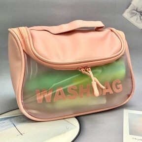 Прозрачная дорожная косметичка Washbag для путешествий с ручкой Нежно розовая от компании ART-DECO МАРКЕТ - магазин товаров для дома - фото 1