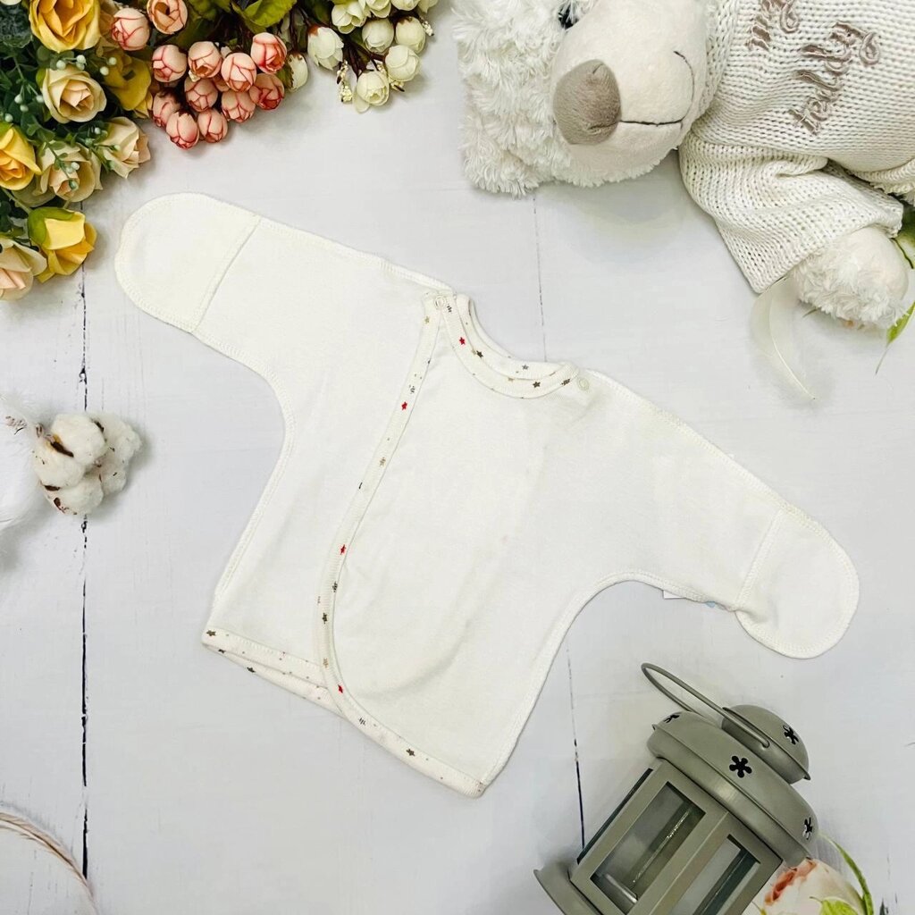 Распашонка для новорожденного из натурального хлопка Bebika (20/14-3) Белая со звездочками, рост 56 см. от компании ART-DECO МАРКЕТ - магазин товаров для дома - фото 1
