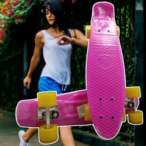 Распродажа Скейтборд Пенни Борд (Penny Board) однотонный, матовые колеса 2 дюйма (цвет микс), до 60 кг.  Розовый от компании bel-ok - магазин товаров для дома - фото 1