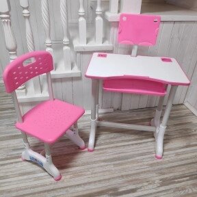 Растущая парта (стол) и растущий стул для дошкольника (подставка для книг, полка для канцтоваров) Розовый от компании ART-DECO МАРКЕТ - магазин товаров для дома - фото 1