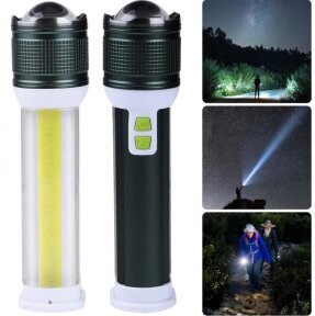 Ручной аккумуляторный фонарь Rotating Zoom Flashlight 128 LED боковая световая СОВ панель  функционал Power Bank Черный от компании bel-ok - магазин товаров для дома - фото 1