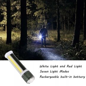 Ручной аккумуляторный фонарь Rotating Zoom Flashlight 128 LED боковая световая СОВ панель  функционал Power Bank Зеленый от компании bel-ok - магазин товаров для дома - фото 1