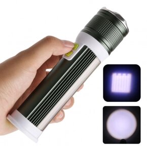 Ручной аккумуляторный фонарь Rotating Zoom Flashlight 129 LED боковая световая СОВ панель  функционал Power Bank от компании bel-ok - магазин товаров для дома - фото 1