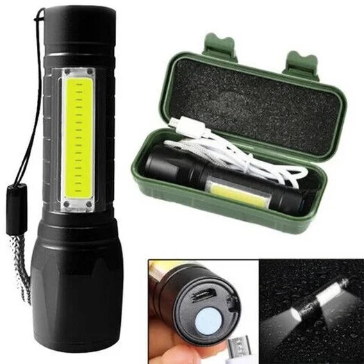 Ручной светодиодный аккумуляторный фонарь Яркий луч YYC-51, LED фонарик с системой фокусировки луча, черный от компании ART-DECO МАРКЕТ - магазин товаров для дома - фото 1