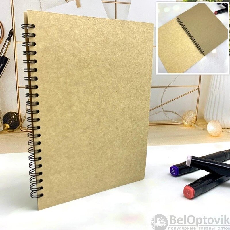 Скетчбук блокнот "Sketchbook" для рисования (А5, плотные листы, крафтовая бумага, спираль, 60 листов) от компании bel-ok - магазин товаров для дома - фото 1