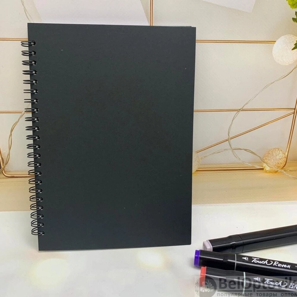 Скетчбук блокнот "Sketchbook" с плотными листами для рисования (А5, белая бумага, спираль, 40 листов), черный от компании ART-DECO МАРКЕТ - магазин товаров для дома - фото 1
