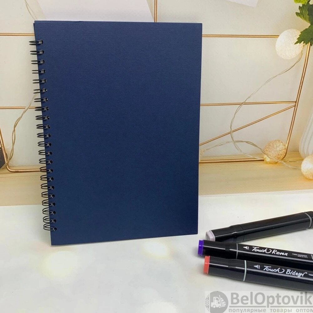 Скетчбук блокнот "Sketchbook" с плотными листами для рисования (А5, белая бумага, спираль, 40 листов), синий от компании ART-DECO МАРКЕТ - магазин товаров для дома - фото 1