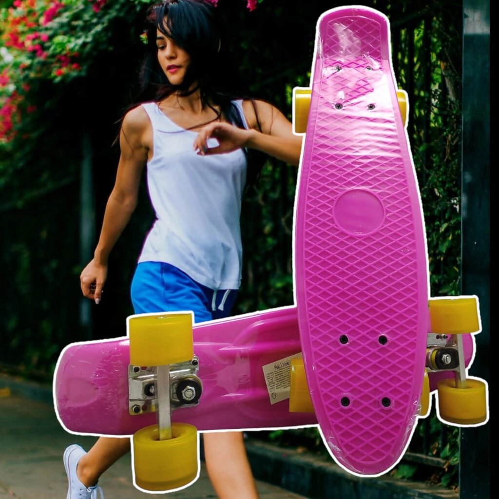 Скейт Пенни Борд (Penny Board) однотонный, матовые колеса 2 дюйма (цвет микс), до 60 кг.  Розовый от компании bel-ok - магазин товаров для дома - фото 1