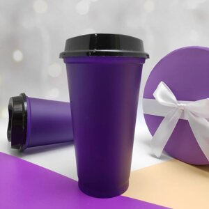 Стакан тамблер Wowbottles с кофейной крышкой для горячих и холодных напитков, 400 мл Фиолетовый
