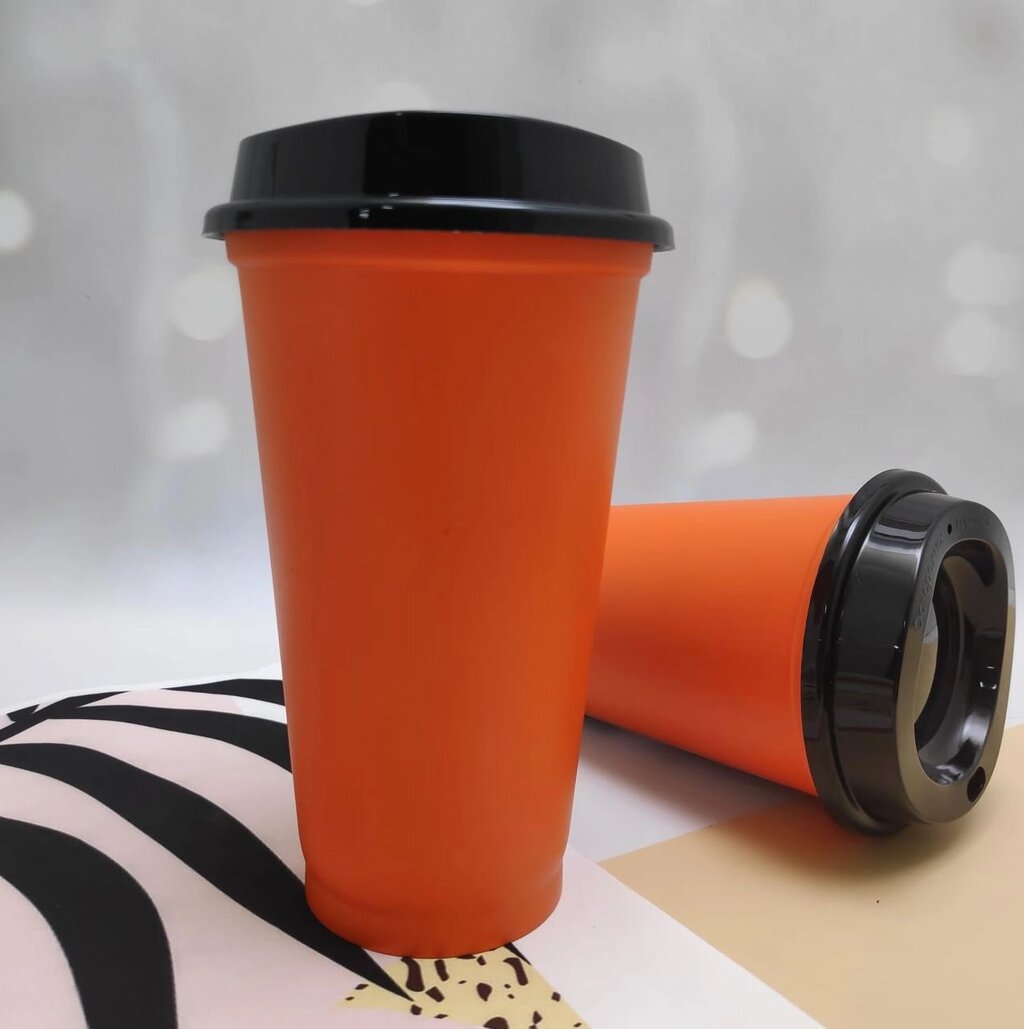 Стакан тамблер Wowbottles с кофейной крышкой для горячих и холодных напитков, 400 мл Оранжевый от компании ART-DECO МАРКЕТ - магазин товаров для дома - фото 1