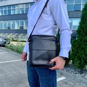 Стильная мужская сумка Polo Videng с плечевым ремнём темно коричневая от компании ART-DECO МАРКЕТ - магазин товаров для дома - фото 1