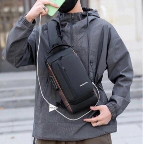Сумка - рюкзак через плечо Fashion с кодовым замком и USB / Сумка слинг / Кросc-боди барсетка  Черная с от компании ART-DECO МАРКЕТ - магазин товаров для дома - фото 1