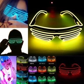 Светодиодные очки EL Wire для вечеринок с подсветкой (три режима подсветки) Желтые от компании ART-DECO МАРКЕТ - магазин товаров для дома - фото 1