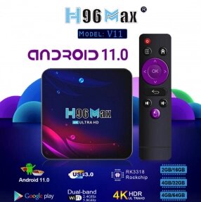 Телевизионная андроид приставка Smart TV H96 Max V11, Android 11, 4K HD, Youtube, Google Play 4G/32Gb Wi Fi c пультом ду от компании bel-ok - магазин товаров для дома - фото 1