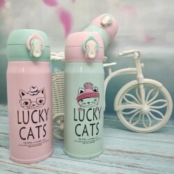 Термокружка LUCKY Cats, 350 мл Мятный с розовой крышечкой от компании bel-ok - магазин товаров для дома - фото 1