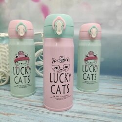 Термокружка LUCKY Cats, 350 мл Розовый с мятной крышечкой от компании bel-ok - магазин товаров для дома - фото 1