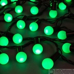 Уличная гирлянда Нить Шарики 1.5 см, IP44, тёмная нить, 100 LED, 8 режимов, 220 В, 10 метров Зеленое свечение от компании bel-ok - магазин товаров для дома - фото 1