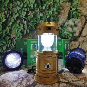 Универсальный складной кемпинговый фонарь 6 LED Solar Camping Lamp JH  5800T с солнечной панелью Золото от компании bel-ok - магазин товаров для дома - фото 1