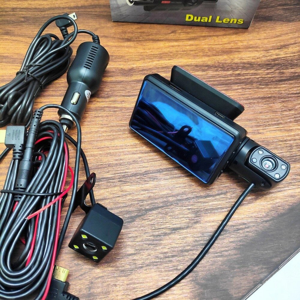 Видеорегистратор Vehicle BlackBOX DVR Dual Lens A68 с тремя камерами для автомобиля (фронт и салон+ камера зад от компании ART-DECO МАРКЕТ - магазин товаров для дома - фото 1