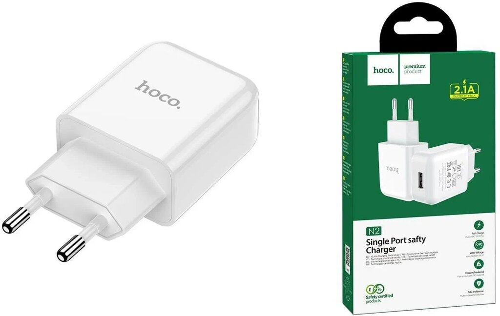 Зарядное устройство HOCO N2 Vigour single USB, 2A, белый от компании ART-DECO МАРКЕТ - магазин товаров для дома - фото 1