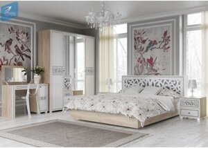 Спальня Мадлен - кровать с подъемным механизмом (дуб сонома светлый/ясень белый, эмаль с ф/п "серебро"