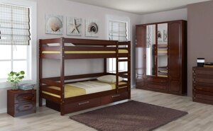 Двухъярусная кровать Джуниор массив сосны с ящиками (3 варианта цвета) фабрика Браво