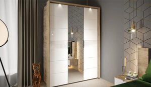 Шкаф Джулия 3 двери- 1 зеркало с порталом (Крафт серый/белый глянец) фабрика Империал