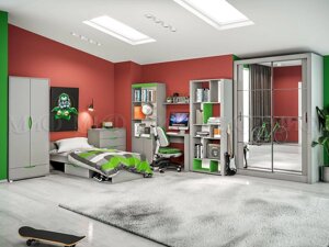 Модульная комната для подростка Неаполь 1 (серый и зеленый или красный) фабрика Миф