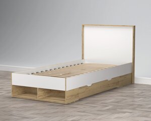 Кровать одинарная SC-K90 с ящиками Сканди (Scandi) модульная (белый платинум/дуб золотой) фабрики Интерлиния