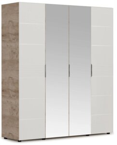 Шкаф Джулия 4 двери - 2 зеркала (Крафт серый/белый глянец) фабрика Империал