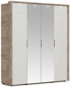 Шкаф Джулия 4 двери с порталом - 2 зеркала (Крафт серый/белый глянец) фабрика Империал