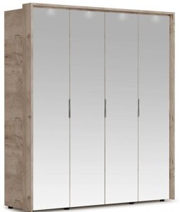 Шкаф Джулия 4 двери с порталом - 4 зеркала (Крафт серый/белый глянец) фабрика Империал