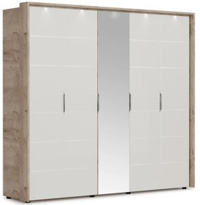 Шкаф Джулия 5 дверей - 1 зеркало с порталом (Крафт серый/белый глянец) фабрика Империал