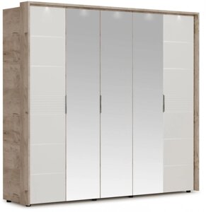 Шкаф Джулия 5 дверей - 3 зеркала с порталом (Крафт серый/белый глянец) фабрика Империал
