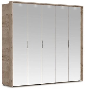 Шкаф Джулия 5 дверей - 5 зеркал с порталом (Крафт серый/белый глянец) фабрика Империал