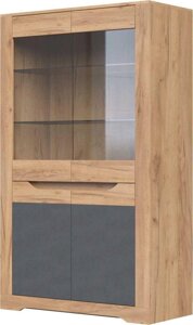 Шкаф с витриной ШР-2 1600 Римини (Дуб Крафт Золотой/Металл Бруклин) фабрика Браво