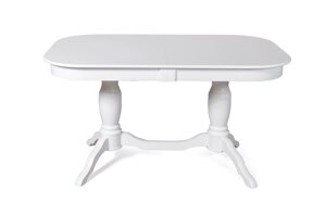 Стол обеденный раздвижной из массива дерева ольхи Арго белый (Cream WhiteБелыйСатинСерый) Мебель-Класс