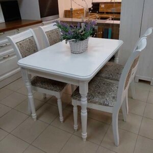 Стол раздвижной из массива дерева ольхи Дионис 01(CreamWhite/Белый/Сатин/Серый) фабрика Мебель-Класс