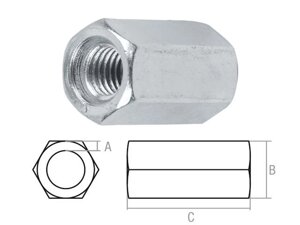 Гайка М12 удлиняющая, цинк,430 шт в коробе) STARFIX